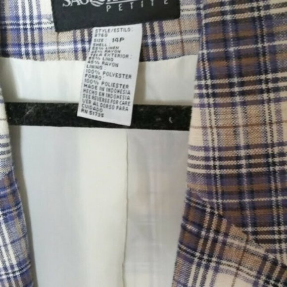 SAG HARBOR Petite Boxy Blazer Size 14 Plaid Blue - Picture 5 of 7